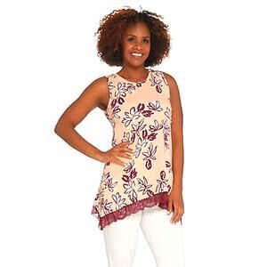 Logo Lori Goldstein Tank Top Tunic Womens Large A-Line French Terry Sharkbite